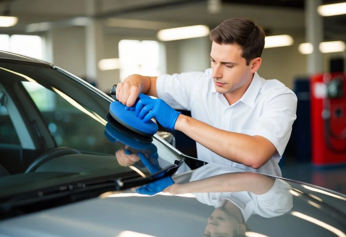 En person pudser omhyggeligt en bil og forbereder den til en køreprøve